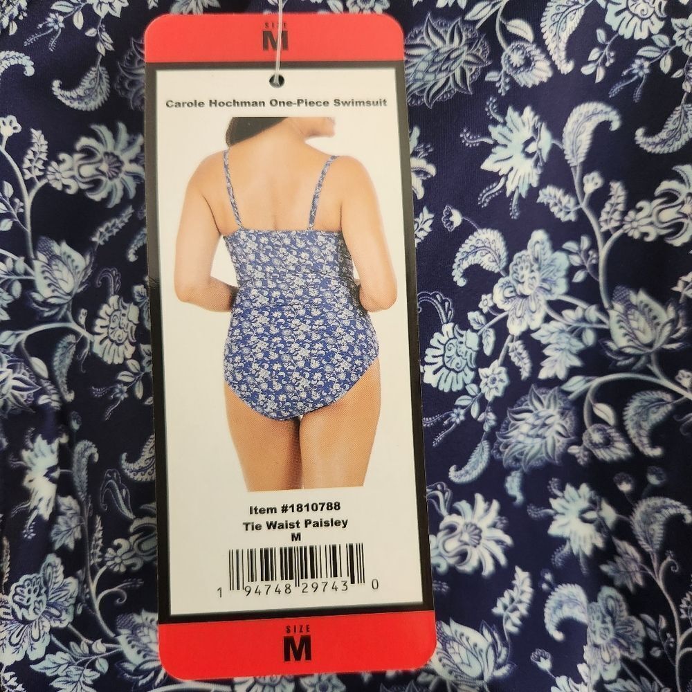 NEW! Carole Hochman Women's Swimsuit Tie Waist Paisley Blue White UPF 50+ Medium - Picture 11 of 12